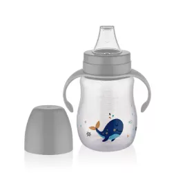Biberon cu toarte si tetina din silicon babyjem culoare gri 