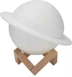 Lampa de veghe cu telecomanda in forma de Saturn 3D Saturn Light 16 culori alimentare baterii stand lemn inclus 15 cm Flippy 
