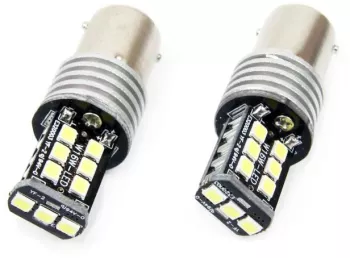 Set becuri auto cu LED CANBUS compatibil P21W BA15S 15 SMD 7.5W Alb 12/24V destinat competitiilor auto sau off-road 