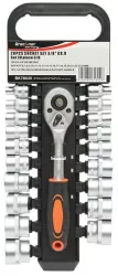 Trusa chei tubulare 3/8 metrice Cr-V cu clichet reversibil 20 piese Breckner Germany 