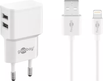 Incarcator dual Apple Lightning USB 2.4A 12W 1m alb Goobay 