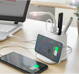 Incarcator wireless cu suport organizator si lampa led usb 5-in-1 