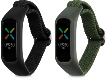 Set 2 Curele pentru Oppo Band Sport Kwmobile Negru/Verde Nylon 59521.01 