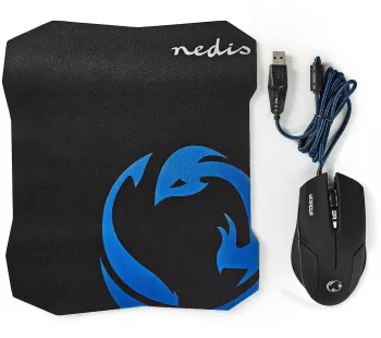 Set Mouse Gaming cu fir +Mouse Pad 1600 DPI 6 butoane Nedis 