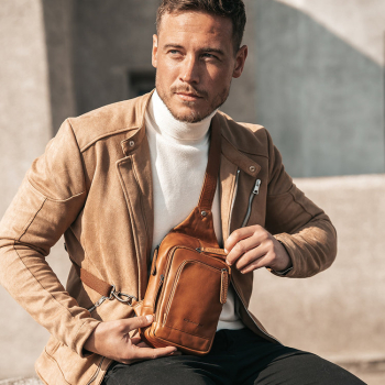 Geanta crossbody The Chesterfield Brand din piele naturala Riga Maro coniac 