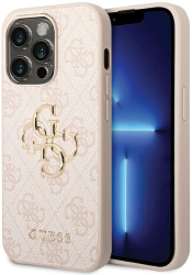 Husa Guess iPhone 15 Pro Max Pink Hardcase cu logo metalic 