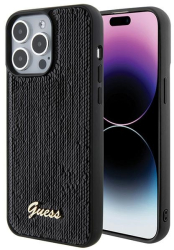 Husa Guess neagra cu sclipici pentru iPhone 15 Pro Max. 