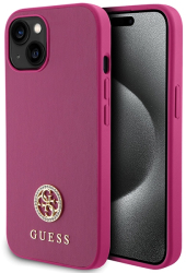 Husa Guess pentru Iphone 15 roz eleganta si stralucitoare. 