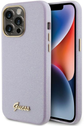 Husa Iphone 15 Pro Guess Lilac Glitter Glossy Script 