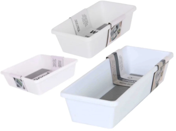 Organizator modular pentru sertar cu 3 compartimente antiderapante alb dimensiuni diferite 17x9.5cm 24.5x9.5cm 17x17cm 