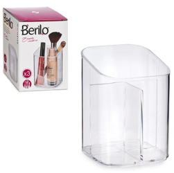 Organizator pentru depozitare produse cosmetice si manichiura 3 compartimente plastic transparent 8.3x8.3x11.3 cm 