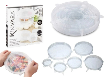 Set 6 Capace flexibile din Silicon reutilizabile extensibile capac pentru vase/recipiente transparente diferite dimensiuni 