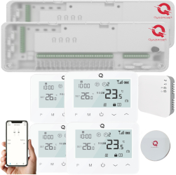 Kit Incalzire Pardoseala Wireless Q20 Automatizare Incalzire Pardoseala 2x Controller 8 zone 4 Termostate e-Hub Smart Alb 
