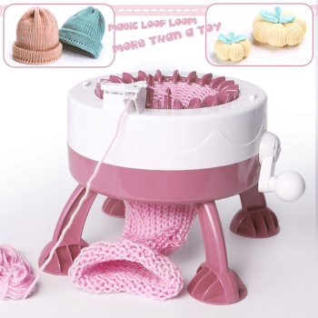 Masina de tricotat caciuli fulare manusi pentru copii 22 de ace de culoare roz pudrat-alb cu accesorii fire de lana croseta ac DIY 