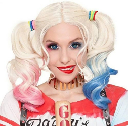 Peruca Cosplay Blonda pentru Femei Stil Harley Quinn Bicolor Roz si Albastru Ideala pentru Carnaval si Halloween 