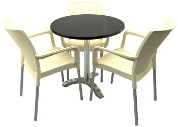 Set bistro de exterior RAKI masa rotunda D70cm cu blat Werzalit New Wenge si picior aluminiu 3 scaune Sunset crem 55x58xh82cm din plastic 