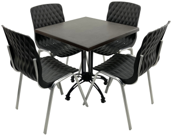 Set mobila terasa/cafenea RAKI masa patrata 80x80cm cu blat Werzalit New Wenge si baza retro neagra din aluminiu 4 scaune Royal negre 50x5 