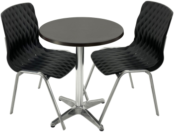Set mobila terasa/cafenea RAKI masa rotunda D60cm cu blat Werzalit New Wenge si baza aluminiu 2 scaune Royal negre 50x52xh83cm din plastic 