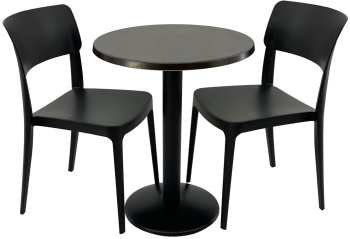 Set mobila terasa/cafenea RAKI masa rotunda D60cm cu blat Werzalit New Wenge si baza metalica neagra 2 scaune Pano negre 47 1x51 1xh81 9cm 