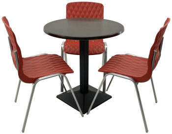 Set mobila terasa/cafenea RAKI masa rotunda D70cm cu blat Werzalit New Wenge si baza din metal neagra 3 scaune Royal rosii 50x52xh83cm din 