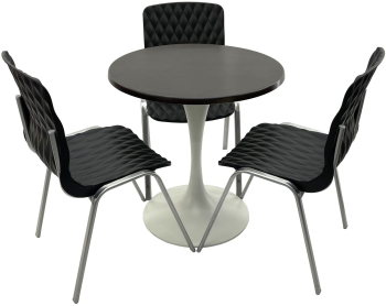 Set mobila terasa/cafenea RAKI masa rotunda D70cm cu blat Werzalit New Wenge si baza metalica alba 3 scaune Royal negre 50x52xh83cm din pl 