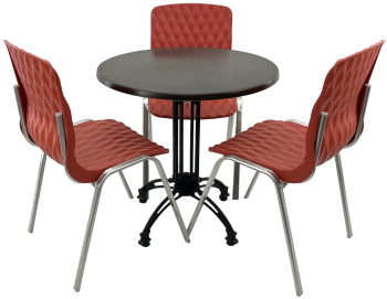 Set mobila terasa/cafenea RAKI masa rotunda D70cm cu blat Werzalit New Wenge si baza retro neagra din aluminiu 3 scaune Royal rosii 50x52x 