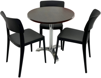 Set mobila terasa/cafenea RAKI masa rotunda D70cm cu blat Werzalit New Wenge si picior aluminiu 3 scaune Pano negre 47 1x51 1xh81 9cm din 