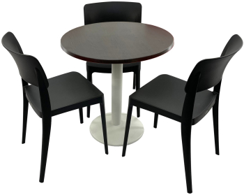 Set mobila terasa/cafenea RAKI masa rotunda D70cm cu blat Werzalit New Wenge si picior metalic alb 3 scaune Pano negre 47 1x51 1xh81 9cm d 