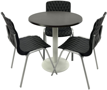 Set mobila terasa/cafenea RAKI masa rotunda D70cm cu blat Werzalit New Wenge si picior metalic alb 3 scaune Royal negre 50x52xh83cm din pl 