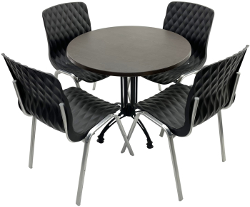 Set mobila terasa/cafenea RAKI masa rotunda D80cm cu blat Werzalit New Wenge si baza retro neagra din aluminiu 4 scaune Royal negre 50x52x 