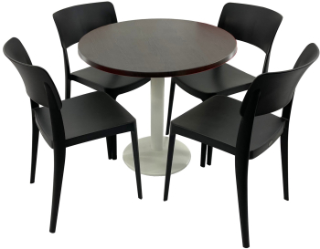 Set mobila terasa/cafenea RAKI masa rotunda D80cm cu blat Werzalit New Wenge si picior metalic alb 4 scaune Pano negre 47 1x51 1xh81 9cm d 