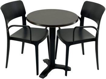 Set mobila terasa/restaurant RAKI masa rotunda D60cm cu blat Werzalit New Wenge si picior metalic negru 2 scaune cu brate Panora negre 54 