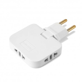 Adaptor Triplu Stecher pentru Priza Techstar® TS-A3 cu Rotire 180° 250V 10A Compatibil EU/US Alb 