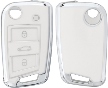 Husa Cheie Auto pentru VW 3 Butoane Kwmobile Alb/Argintiu Silicon 56006.05 