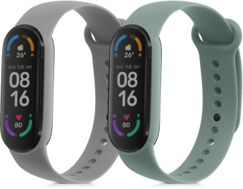 Set 2 Curele pentru Xiaomi Mi Smart Band 6/Mi Band 6/Mi Band 5 Kwmobile Verde/Gri Silicon 57428.07 