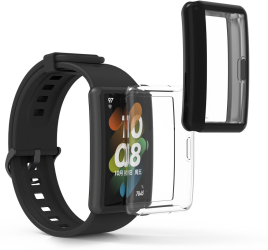 Set 2 Huse pentru Huawei Band 7/Band 6/Honor Band 6 Kwmobile Negru/Transparent Silicon 58915.01 
