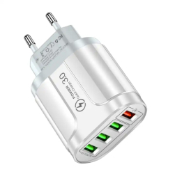 Incarcator adaptor de perete MDRO cu 4 porturi USB 3.0 cu iesiri de 5V-3A 9V-2A 12V-1.5A de culoare alba