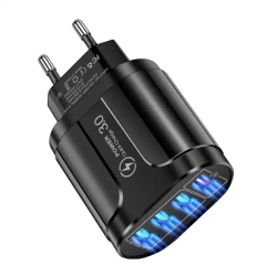 Incarcator adaptor de perete MDRO cu 4 porturi USB 3.0 cu iesiri de 5V-3A 9V-2A 12V-1.5A de culoare neagra