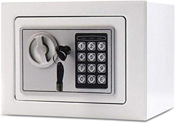 Seif din otel cu inchidere electronica cifru digital si cheie 170x230x170 mm Alb