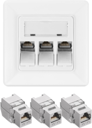 Set 1 Priza tripla de retea RJ45 cu 3 mufe CAT 6A Kwmobile Alb Metal 54571.03.01 