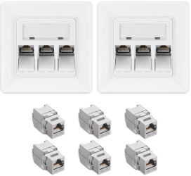 Set 2 Prize triple de retea RJ45 cu 4 mufe CAT 6A Kwmobile Alb Metal 54571.03.02 
