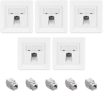 Set 5 Prize ecranate de retea RJ45 cu 5 mufe CAT 6A Kwmobile Alb Metal 54571.01.05 
