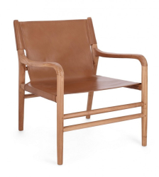 Fotoliu lemn piele naturala cognac Caroline 70x72x79 cm 