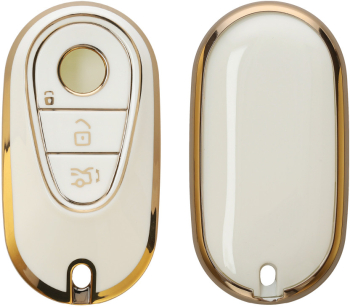Husa Cheie Auto Kwmobile pentru Mercedes Benz 3 Butoane - Smart Key Alb/Auriu Silicon KWM0000252L002C