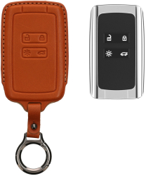 Husa Cheie Auto Kwmobile pentru Renault 4 Butoane - Smart Key Maro Piele naturala KWM0000259Y002C 