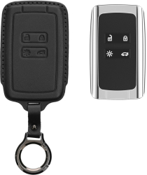 Husa Cheie Auto Kwmobile pentru Renault 4 Butoane - Smart Key Negru Piele naturala KWM0000259Y001C 