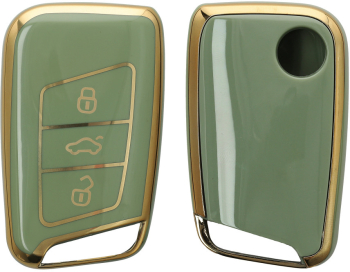 Husa Cheie Auto Kwmobile pentru VW 3 Butoane Verde/Auriu Silicon KWM000025EN004C 
