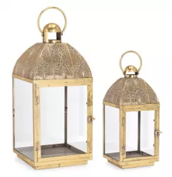 Set 2 felinare metal auriu Larjam 20x20x45.5 cm 28x28x60.5 cm