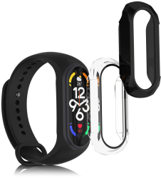 Set 2 Huse complete Kwmobile pentru Xiaomi Mi Band 7 Transparent/Negru Plastic KWM000024ZE002C 