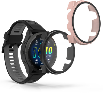 Set 2 Huse Kwmobile cu sticla securizata pentru Garmin Forerunner 965 Negru/Roz Plastic KWM0000194R004C 